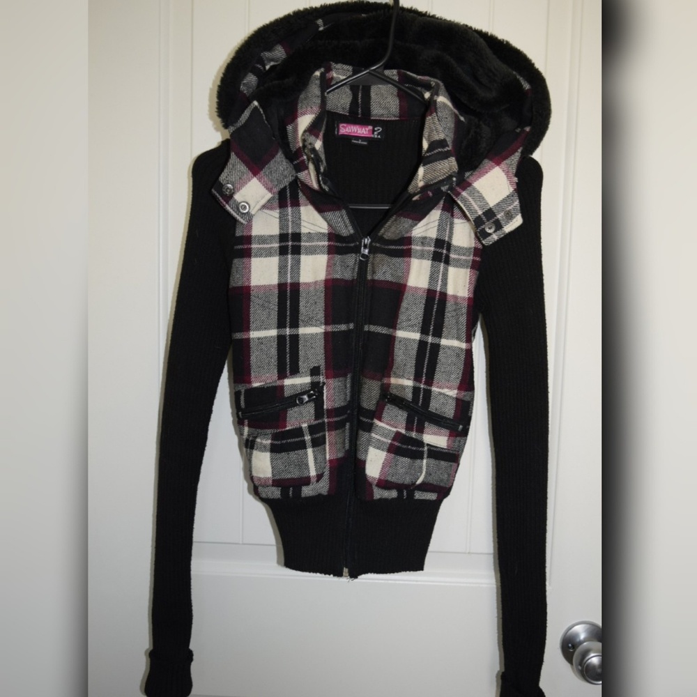 Plaid Hooded Bomber Jacket